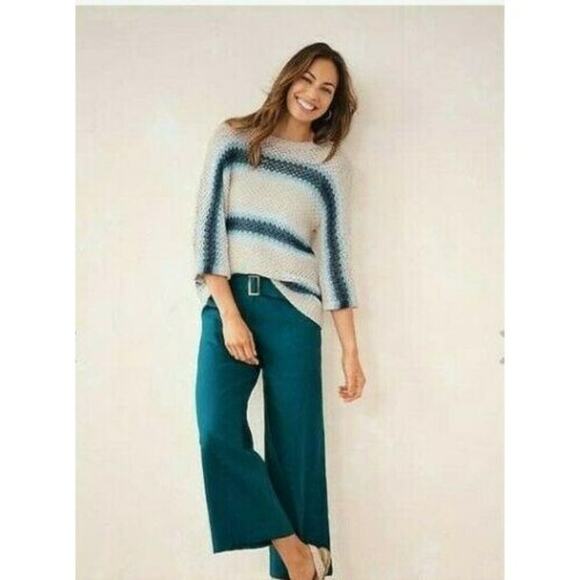 J.Jill Linen Striped Open-Stitch Sweater Kimono Womens Large - Picture 9 of 9